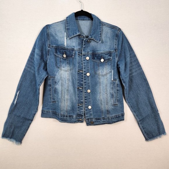 Unbranded Jackets & Blazers - Women's Blue Denim Jean Jacket Size Medium Button Down Distressed New No tag